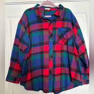 Maurices Women's Plaid Button Down Shirt - Red, Blue, Green